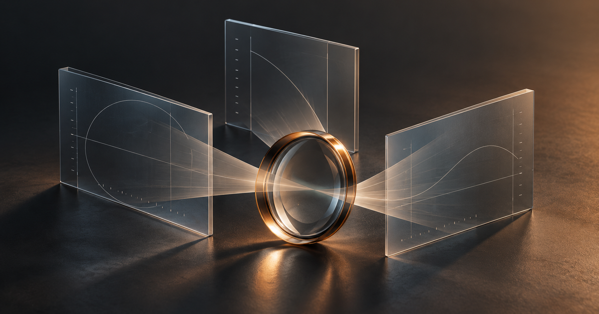 Three translucent evaluation panels converging into a single lens, illustrating the components of a coding-agent benchmark.